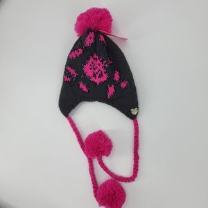 Betsey Johnson Ear Flap Pom Pom Hat